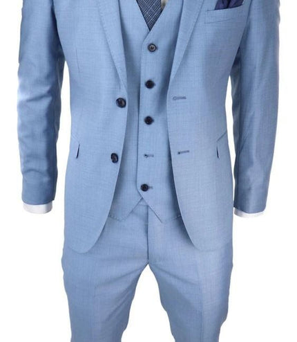 Mens 3 Piece Light Blue Classic Stitch Retro Suit