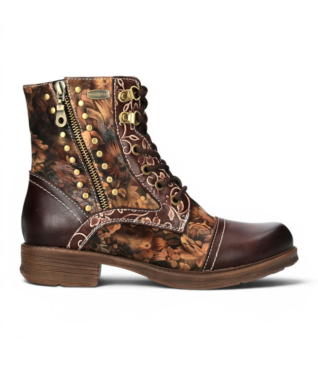 Laura Vita Women's Brown Floral Victorian Leather Lace-up Ankle Boots - Anitao - 11