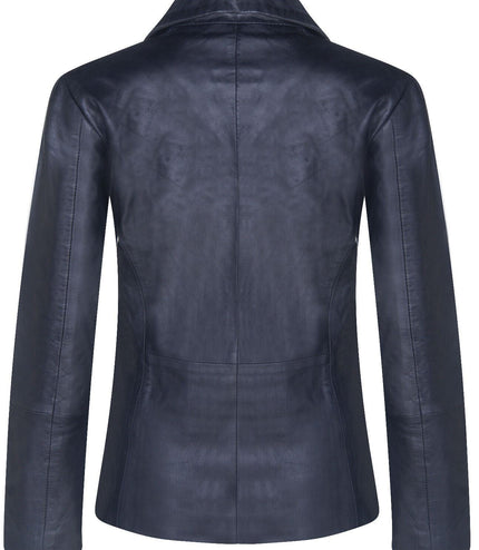 Womens Soft Leather Blazer Jacket-Apeldoorn - Black