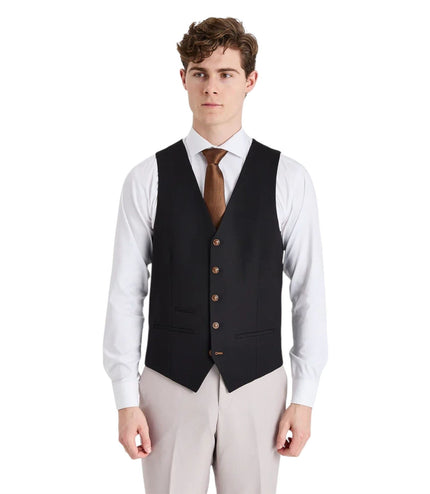 Mens Cream Suit with Black Waistcoat 3 Piece Wedding Suit - Mayfair