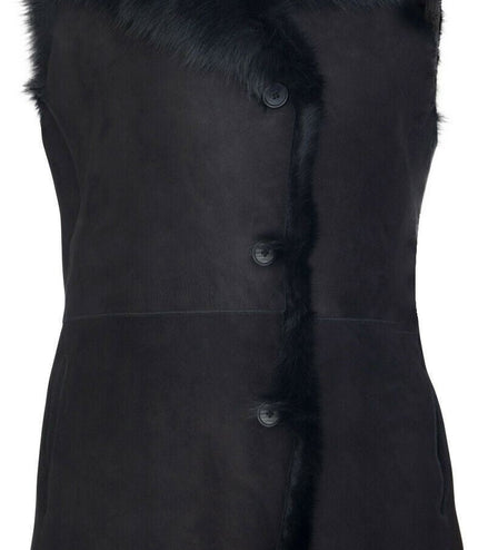 Women's Black Toscana Sheepskin Buttoned Gilet-Manama