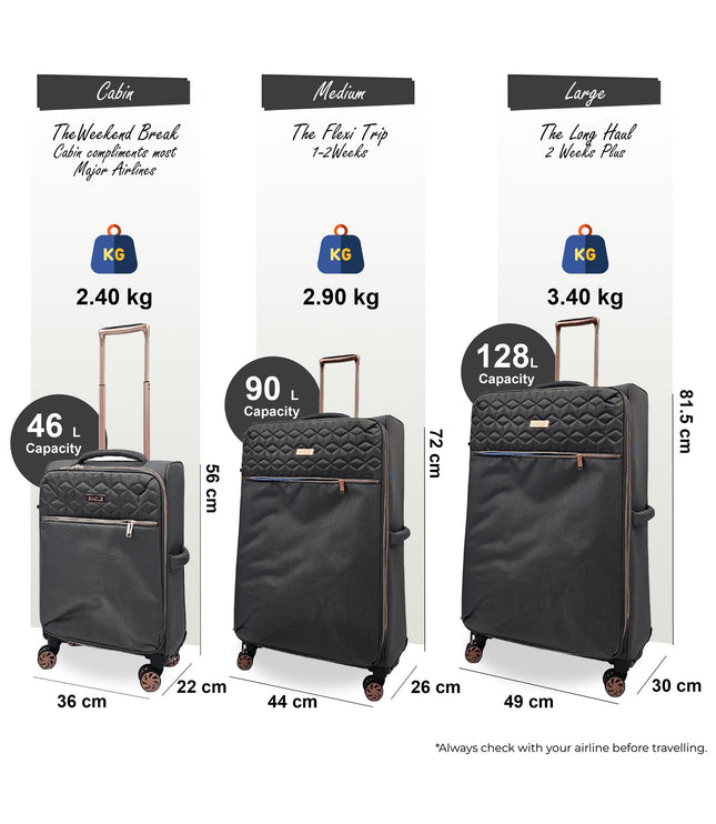 Bexley Set of 3 Soft Shell Suitcase in Grey