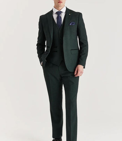 Men's Green 3 Piece Prince Of Wales Formal Suit