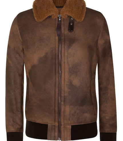 Mens Antique Sheepskin Bomber Jacket-Algorta