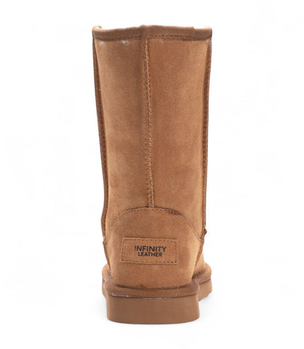 Women's Genuine Sheepskin Chestnut Suede Slip-On Ankle Winter Boots - Dusk