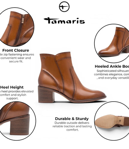 Tamaris Women's Brown Tan Leather Heeled Ankle Boots - 25313-47