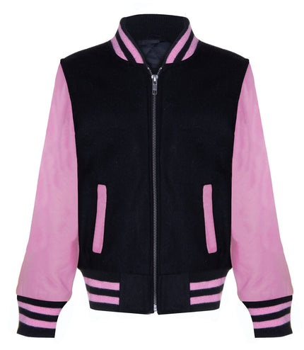 Kids Varsity Bomber Jacket with Real Leather Sleeves