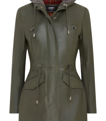 Womens Mid Length Hooded Parka Jacket-Oakengates - Green