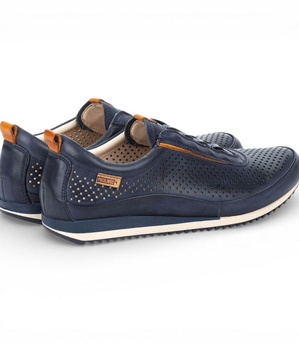 Pikolinos Men's Blue Leather Elastic Slip-on Sneaker Trainers Shoes - Liverpool