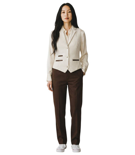 Women's Cream Herringbone Wool Tweed Check Tailored Waistcoat - WS-1