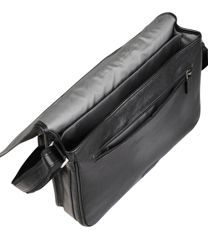 Genuine Leather Black Laptop Bag Travel Work Messenger Satchel - Camden