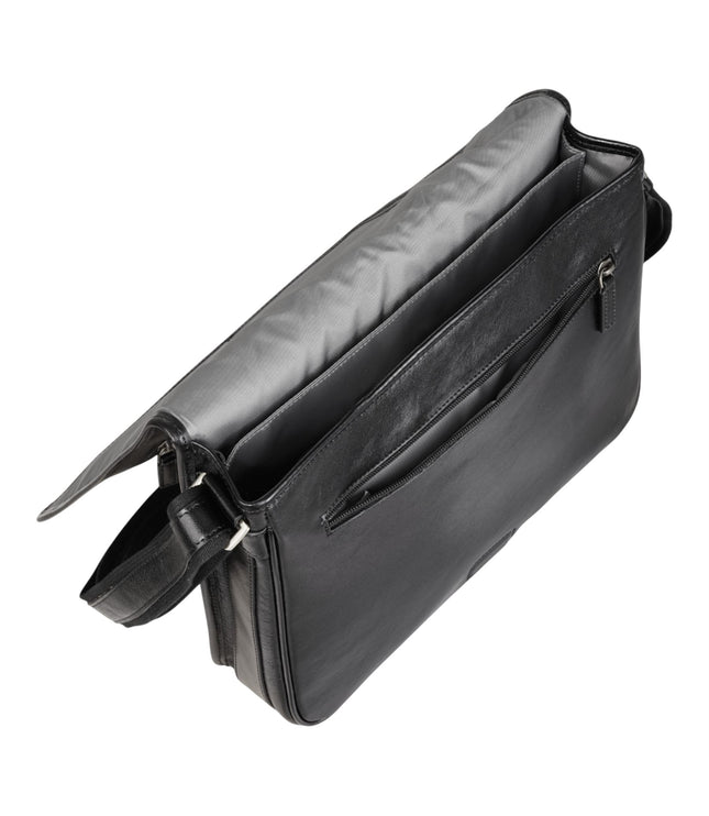 Genuine Leather Black Laptop Bag Travel Work Messenger Satchel - Camden