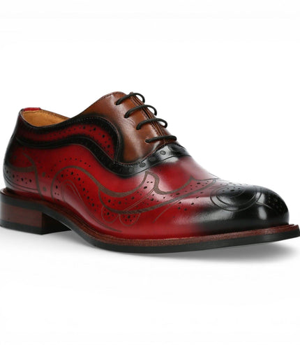 Lorenzo Conti Men's Red Black Leather Brogue Oxford Dress Shoes - Ayan-01