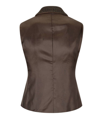 Womens Tweed 1920s Herringbone Brown Waistcoat