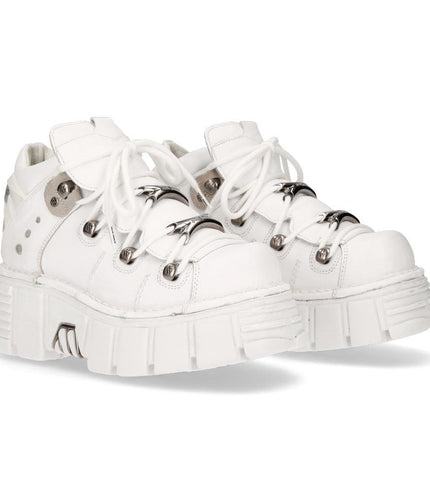 New Rock White Leather Gothic Ankle Boots - 106N-S8