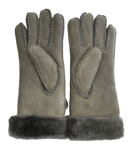 Infinity Leather Womens Grey Sheepskin Suede Gloves with Roll Up/Down Cuff