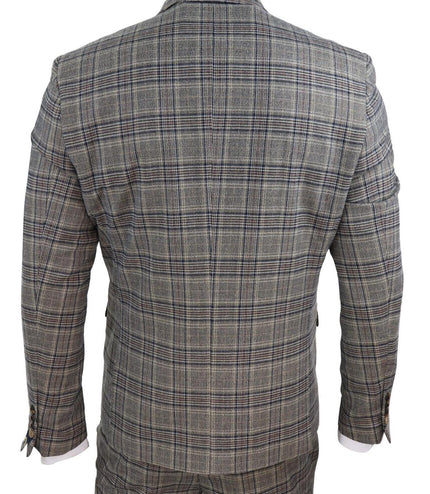 Mens 3 Piece Tan Brown Herringbone Check Suit
