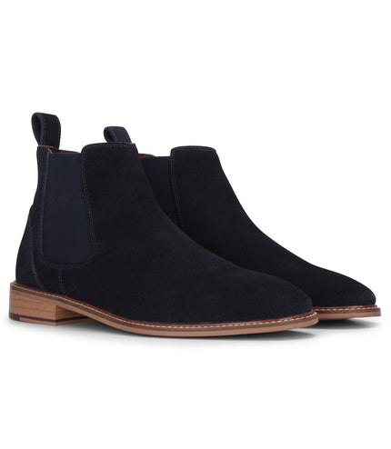 London Brogues Men's Navy Blue Suede Leather Slip-On Chelsea Ankle Boots