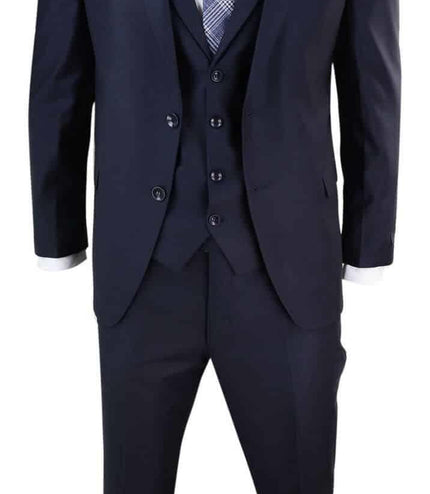 New Mens 3 Piece Suit Plain Navy Classic Tailored Fit Smart Casual 1920s Formal