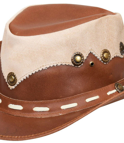Australian Western Style Cowboy Outback Real Leather And Suede Aussie Bush Hat