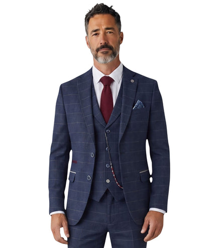 Men's Navy Blue Tweed 3 Piece Wool Blend Formal Suit - TP-32
