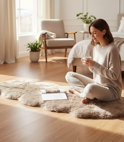 Genuine Sheepskin Mushroom Double Natural Fluffy Silky Soft Real Wool Rug