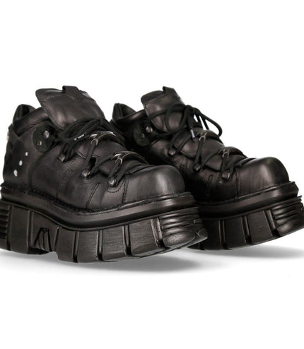 NEW ROCK 106N-S52 TOWER SHOES Metallic Black Leather Biker Punk Gothic Boots