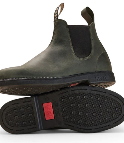 Rossi 607 Booma Moss Olive Green Leather Chelsea Boot