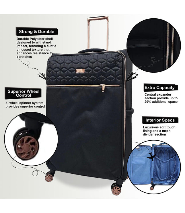 Bexley Medium Soft Shell Suitcase in Black
