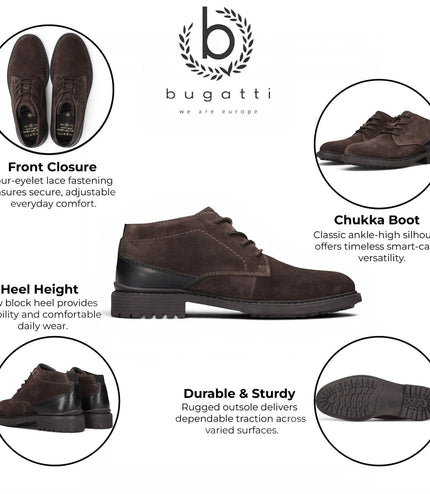 Bugatti Mens Dark Brown Suede Leather Lace-up Desert Ankle Boots - Lota