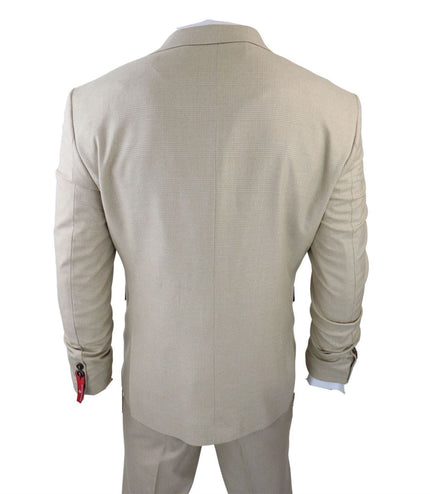 Men's 3 Piece Cream Prince Of Wales Check Suit