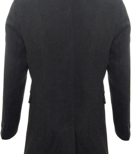 Men's Long Charcoal Wool Slim Fit Overcoat