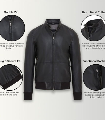 Men's Retro Black Casual Leather Varsity Bomber Jacket