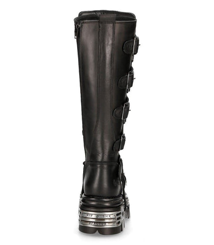 New Rock Knee High Black Leather Gothic Boots - 272-S1