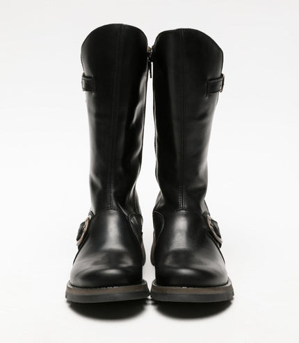 Fly London Womens Black Mes 2 Wedge Heel Buckle Mid-Calf Leather Zip Platform Boots
