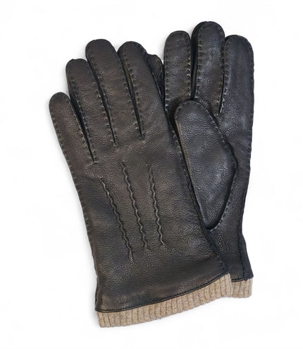 Men's Black Italian Leather Warm Wool Lining Winter Gloves - M-LGV-405