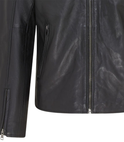 Men's Classic Quilted Black Yellow Leather Biker Jacket - Meridian
