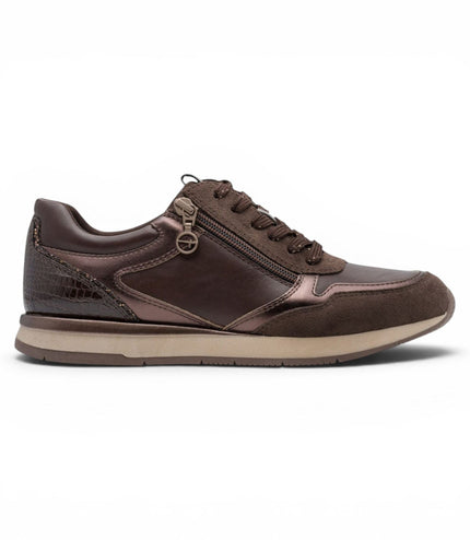 Tamaris Womens Brown Faux Leather Fashion Lace Up Sneakers - 23613-46