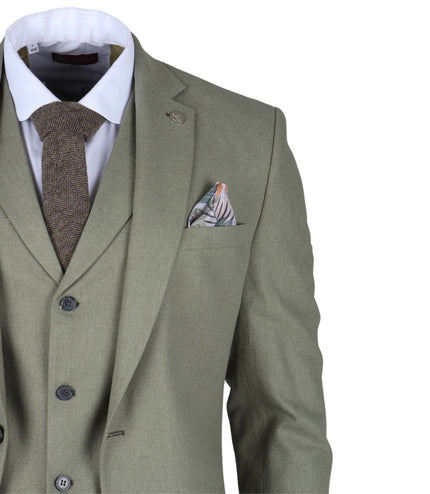 Men's Sage Green Tailor Fit 3 Piece Linen Summer Wedding Suit