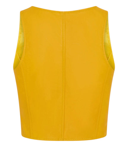 Womens Yellow Leather Waistcoat Biker Vest - MAM-WC