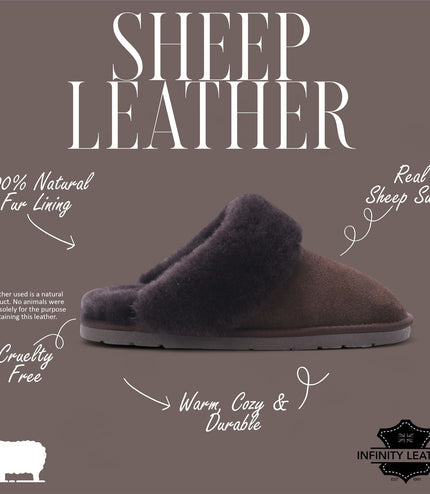 Women's Genuine Sheepskin Brown Suede Mule Winter Slippers - Luna