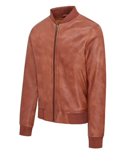 Mens Soft Leather MA-1 Varsity Bomber Jacket - Tan