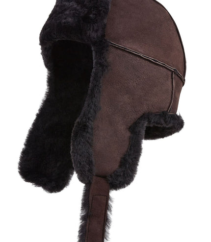 Mens Brown RAF Aviator Suede Sheepskin B-55 Trapper Hat Winter Warm Leather Navigator Hat