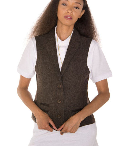 Womens Tweed 1920s Herringbone Brown Waistcoat
