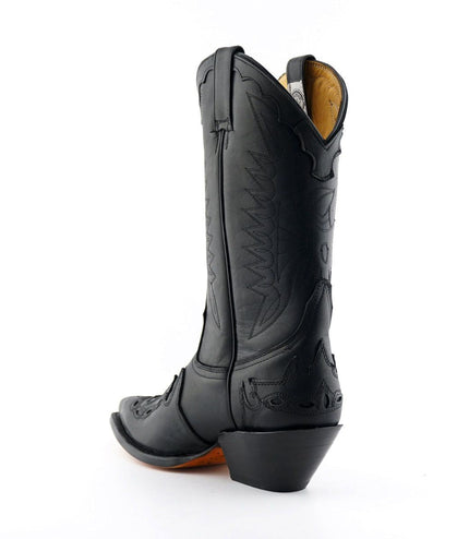Grinders Unisex Black Leather Cowboy Boots-Arizona Hi