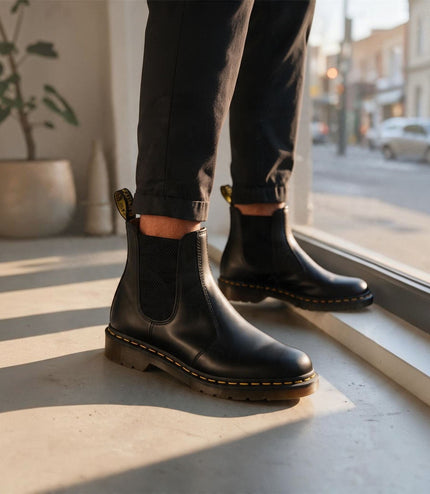 Dr Martens 2976 Yellow Stitch Black Leather Chelsea Boots - 22227001