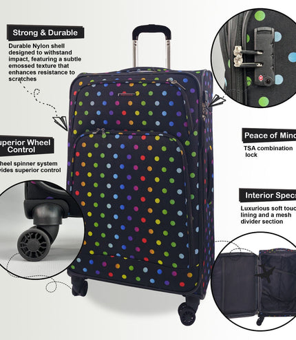 Ashbourne Medium Soft Shell Suitcase in Dots