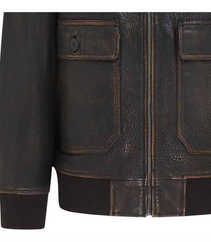 Men's Brown Leather Bomber Sheepskin Collar G-1 Pilot Jacket - Trick