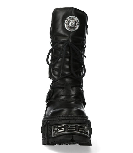 New Rock Mid Calf Gothic Leather Boots-WALL1473-S3