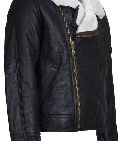 Mens Sheepskin Leather WW2 Bomber Jacket-Tucson - Brown Cream
